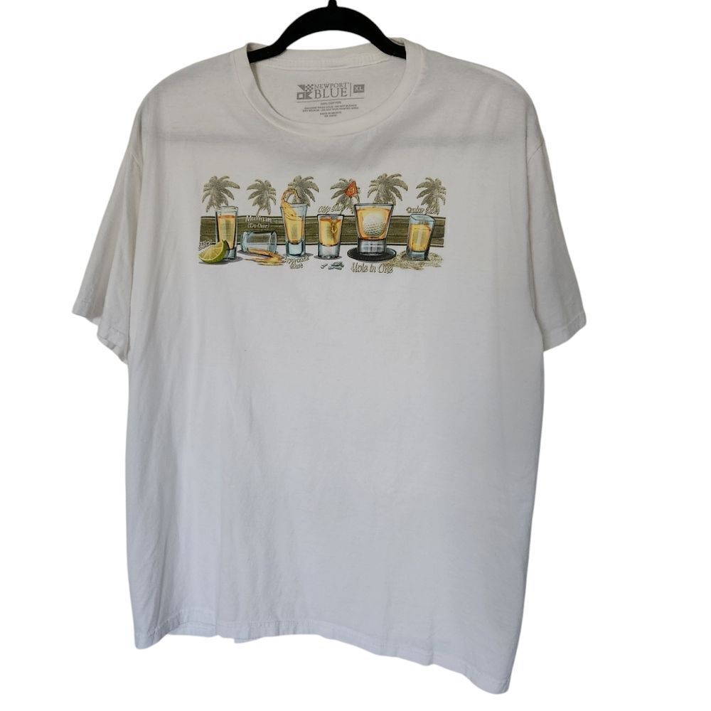 Newport Blue Mens White Graphic T-Shirt Short Sleeve Size XL